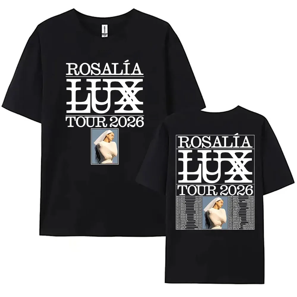 Camiseta de algodón con diseño icónico y lista de fechas de la gira LUX 2026 de Rosalía, corte holgado para fanáticos de Rosalía, camisetas para mujeres y hombres