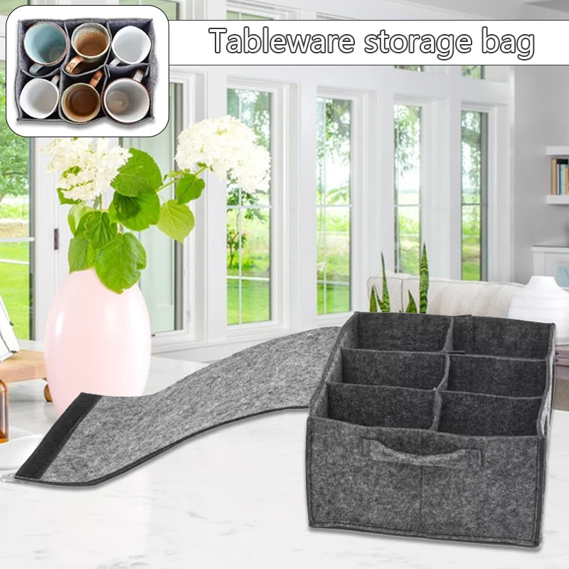 

Felt Plate Dish Storage Holder Containers Bags with Handle for Camping Tableware Caravan Motorhome Kitchen Cupboard Organization