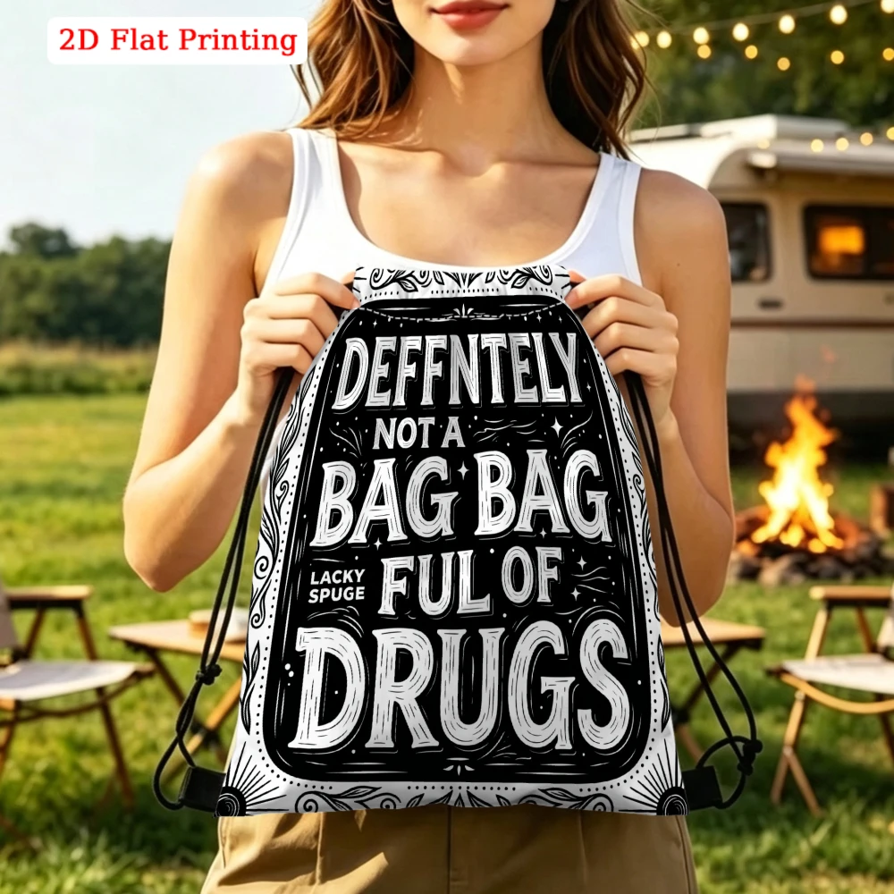 Definitely Not A Bag Full Of Drugs Print Drawstring Backpack Gym Sports Outdoor Travel