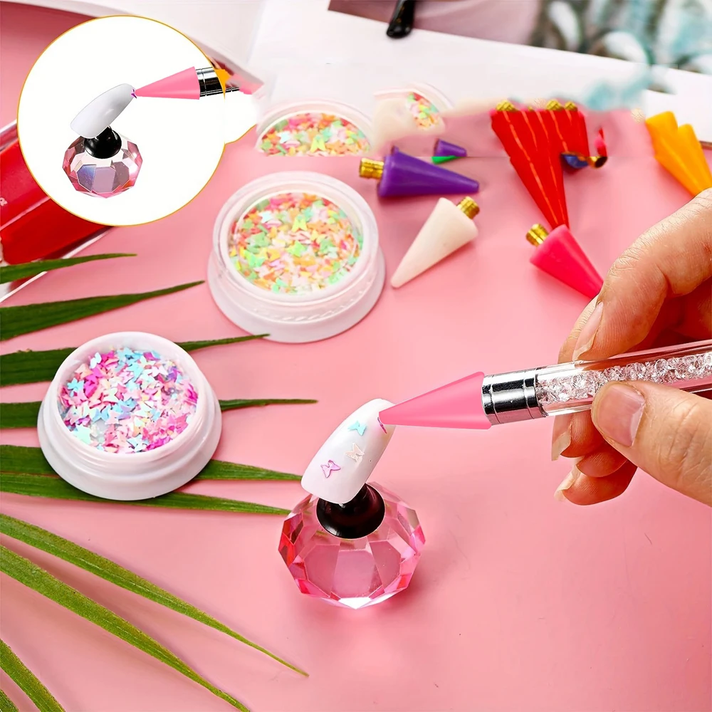 1/5/10Pcs Nail Dotting Replacement Wax Head White Pink Rhinestones Gems Charms Picking Up Pen Tips Manicure Art Dot Drill Tools