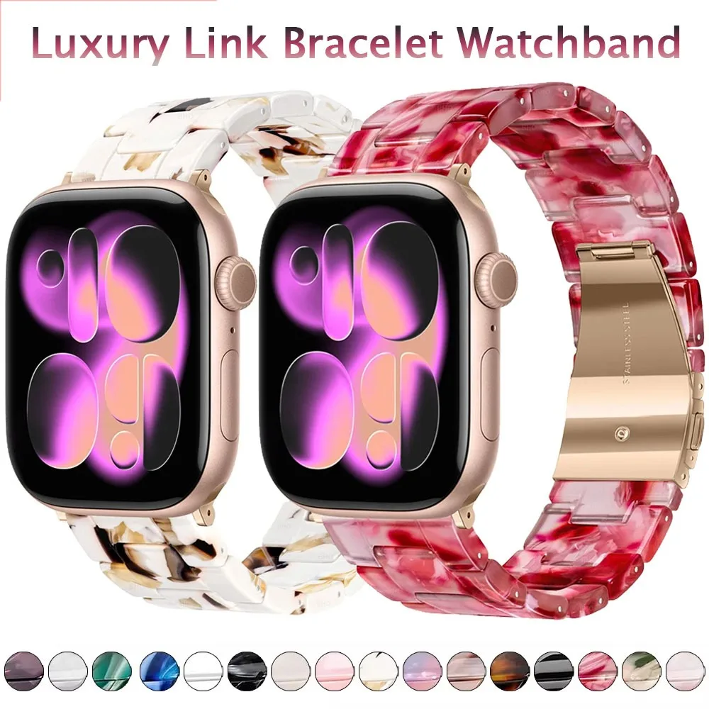 Harzarmband für Apple Watch Ultra 3 2 49mm 11 10 42mm 46mm Luxus-Gliederarmband iWatch Series 9 7 8 6 5 4 SE3 45/41/40/44mm