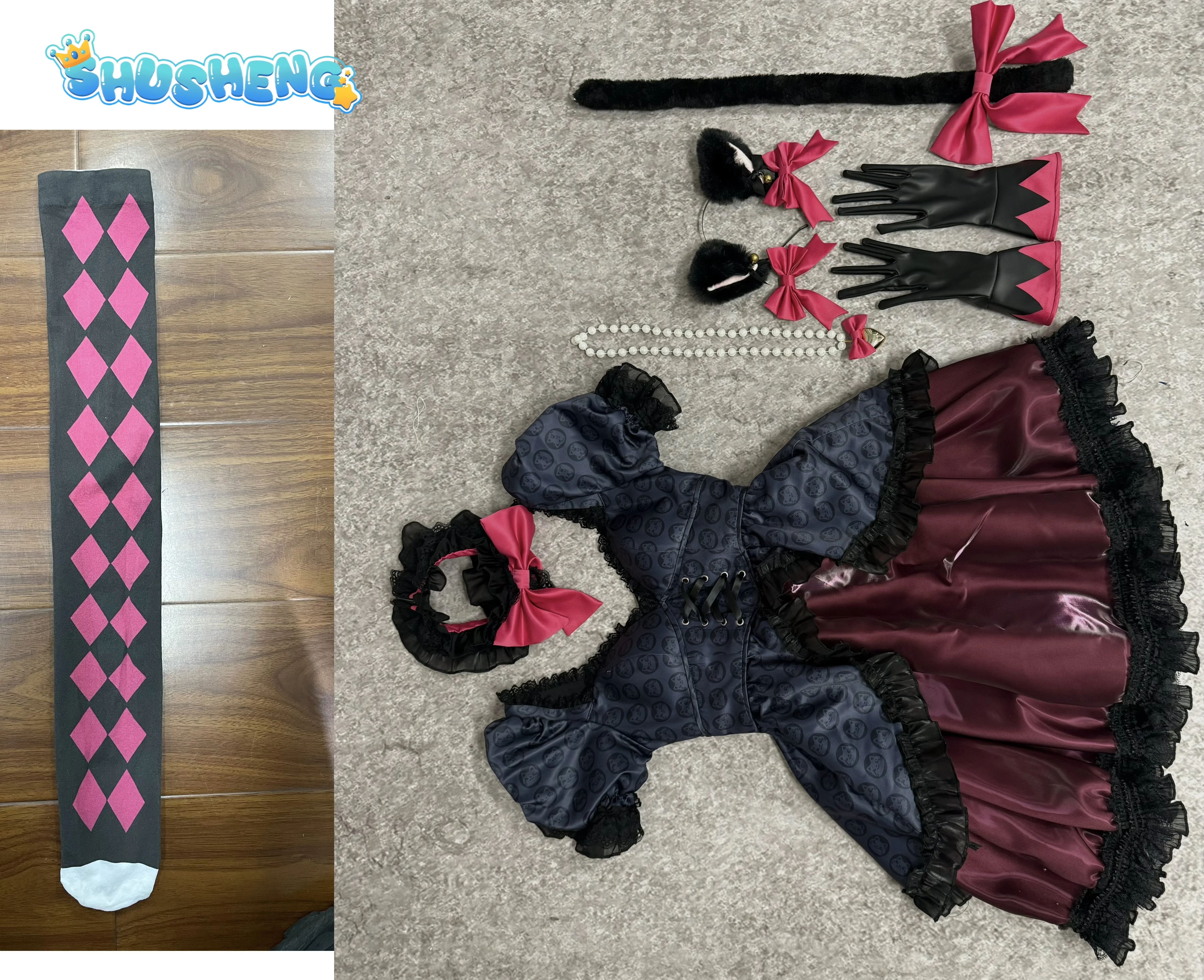 Game Overwatch D.Va black cat Cosplay Costume Dva New Women's Black Lolita Dress Halloween Carnival Gothic Uniform Prop headwear view 5