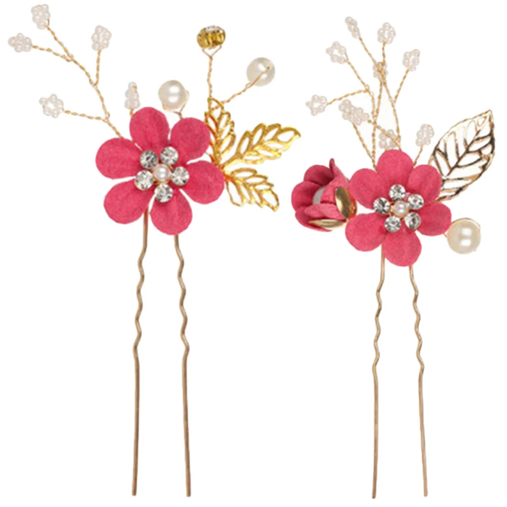 2 قطعة دبابيس شعر على شكل زهرة الزفاف على شكل حرف U إكسسوارات شعر الزفاف لوصيفة العروس وخفيفة الوزن ومشابك شعر الزفاف الأنيقة