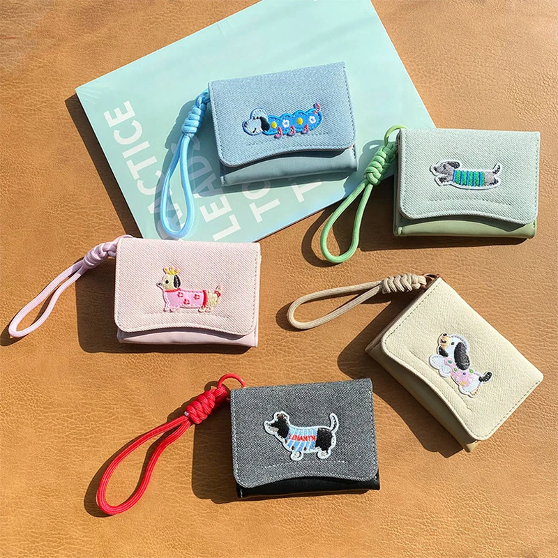 

2026 New Kawaii Anti Loss Hanging Rope Short Wallet Cartoon Sausage Dog Coin Purse Card Holder Women Girl Cute Little Wallet