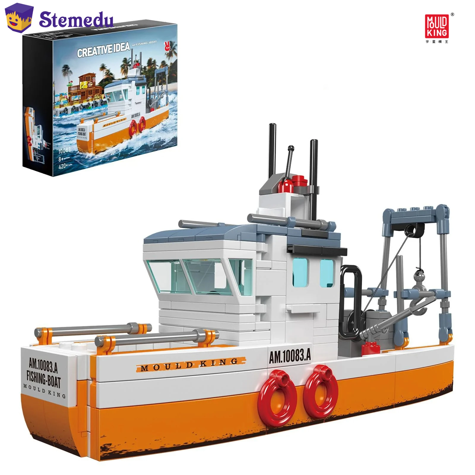 MOULD KING 10083 420pcs Multifunctional Fishing Boat Small Granule Building Block DIY Assembly Model Toy for Kids Adults Gift
