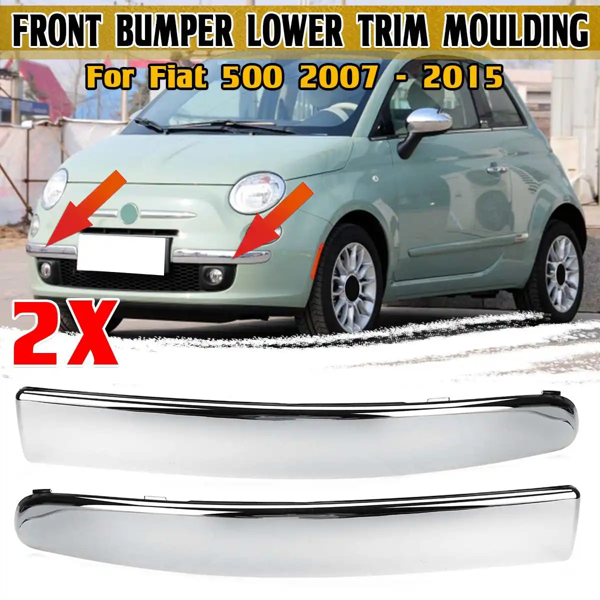 Chrome Silver For Fiat 500 2007-2015 Car Front Bumper Lower Trim Moulding 735455056 Chromium Styling Bumper Lower Trim Cover