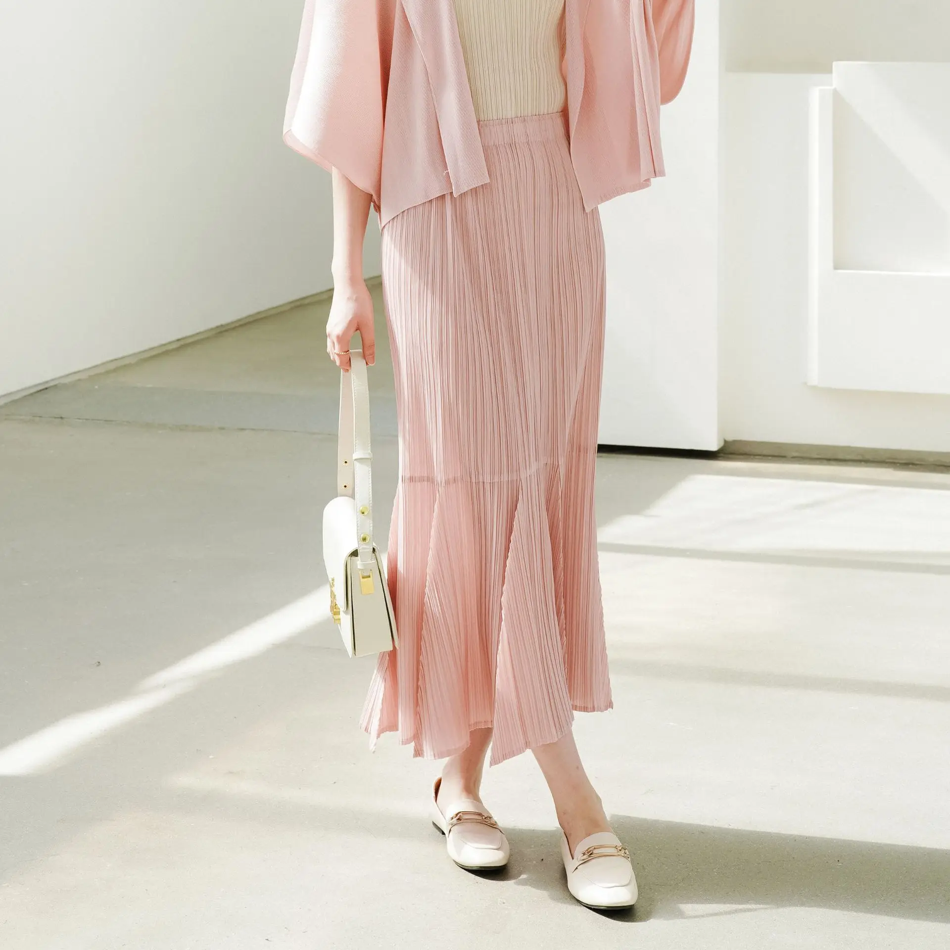 Spódnica Miyake, elegancka, plisowana, codzienna i uniwersalna, o kroju litery A, z zakładkami, spódnica typu rybka, nowy letni styl damski.