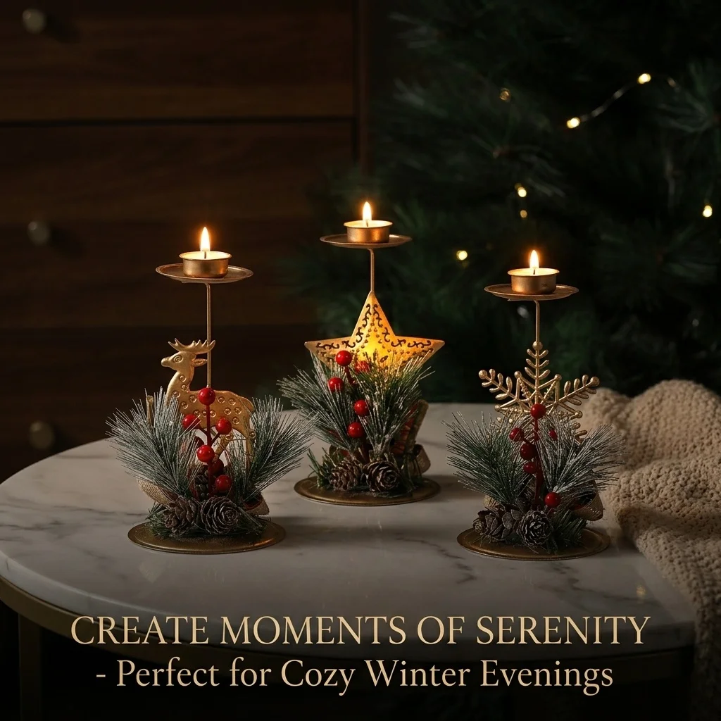 Christmas Metal Tealight Candle Holder Xmas Tree Elk Snowflake Candlestick Desktop Table Centerpiece Home Holiday  Party  Decor