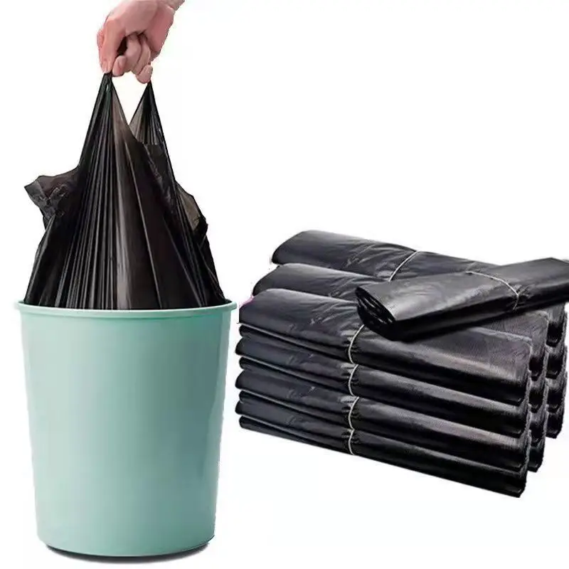 100PCS Black Vest Plastic Bag Kitchen Living Room Clean Garbage Storage Bag Takeaway Shopping Packing Garbage with Handle Bag