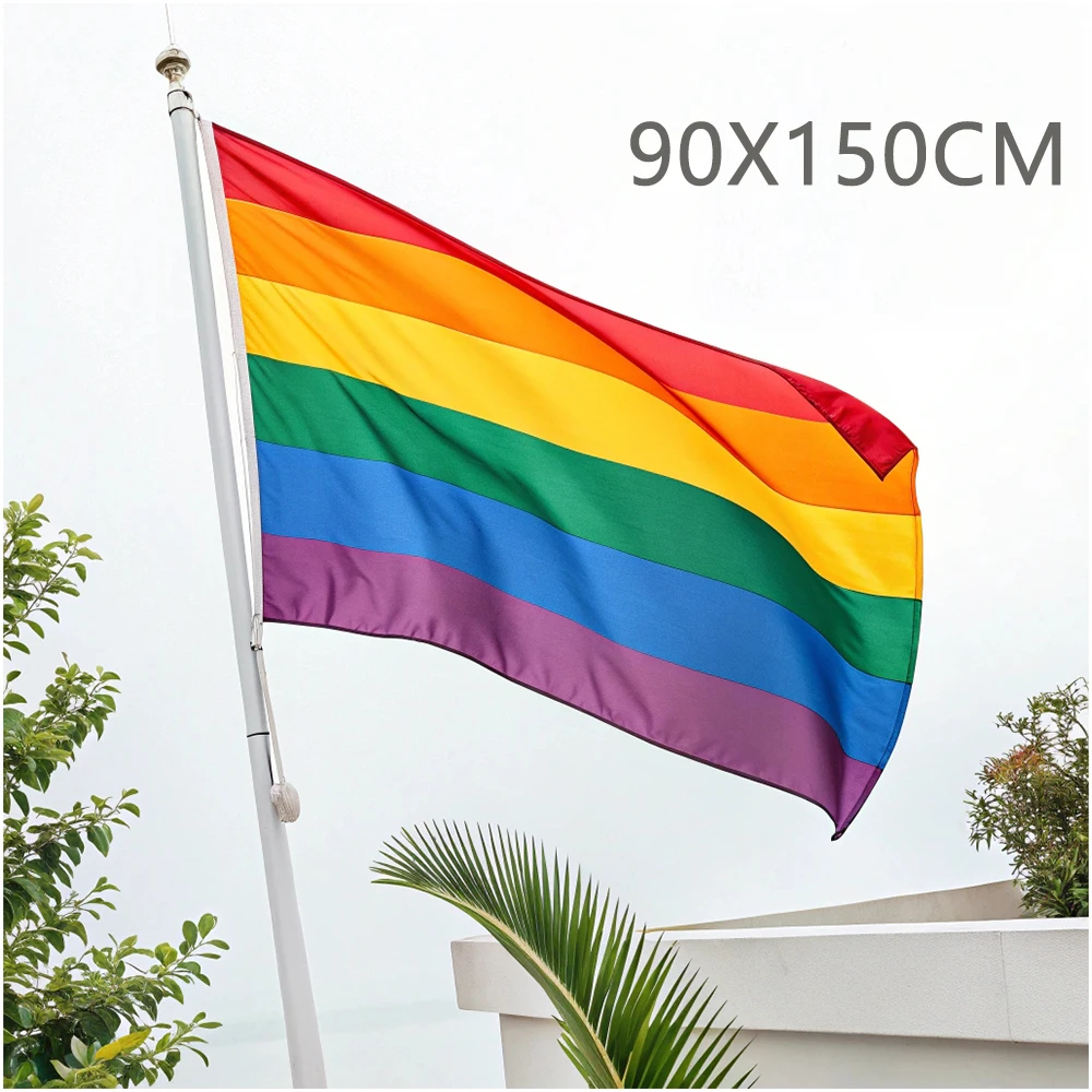 

90x150CM Rainbow Flags Banner ,Gay Flag ,Polyester outdoor indoor Canvas Header and Double Stitched with two Brass Grommets