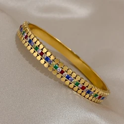 DODOHAO Stylish Chic Multicolor Luxury Zircon Stainless Steel Bangles Bracelet for Women New Trendy Charm Waterproof Jewelry
