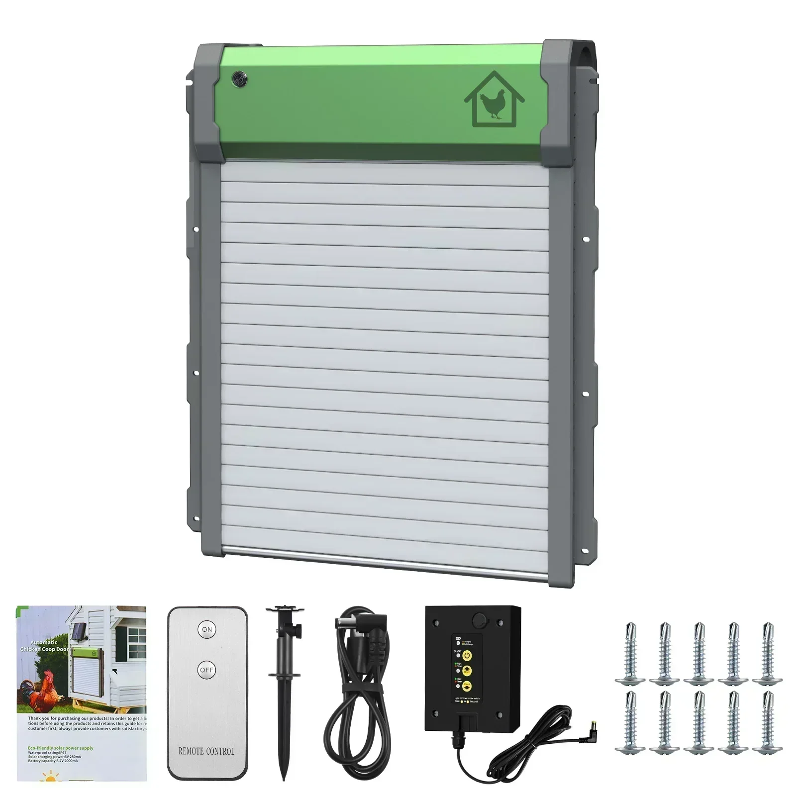 Automatische kippenhokdeur op zonne-energie, van aluminiumlegering, met timer/lichtsensor/afstandsbediening/handmatige bediening