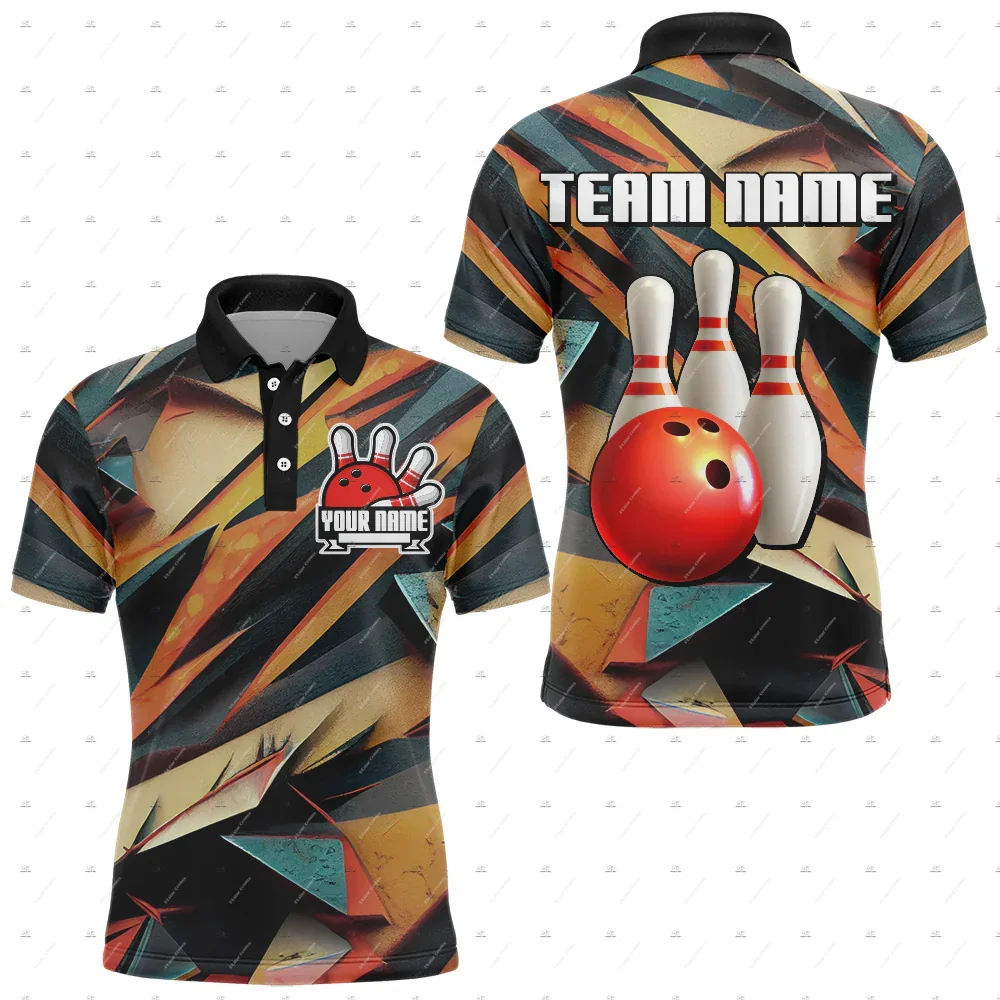 Custom Name Bowling Skull Flame Graffiti Gradient Vintage Retro Funny 3DPrint Harajuku Summer Short Sleeve Polo Jersey Shirts A1