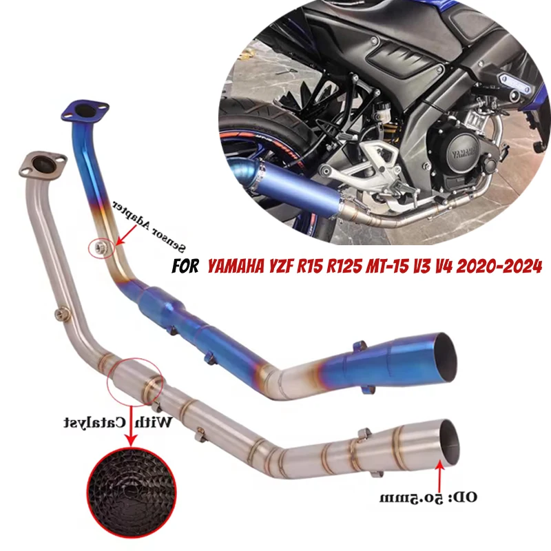 

Передняя соединительная труба выхлопа мотоцикла для Yamaha YZF R15 R125 MT-15 V3 V4 2020-2024, глушитель для катализатора Hader, глушитель 51 мм