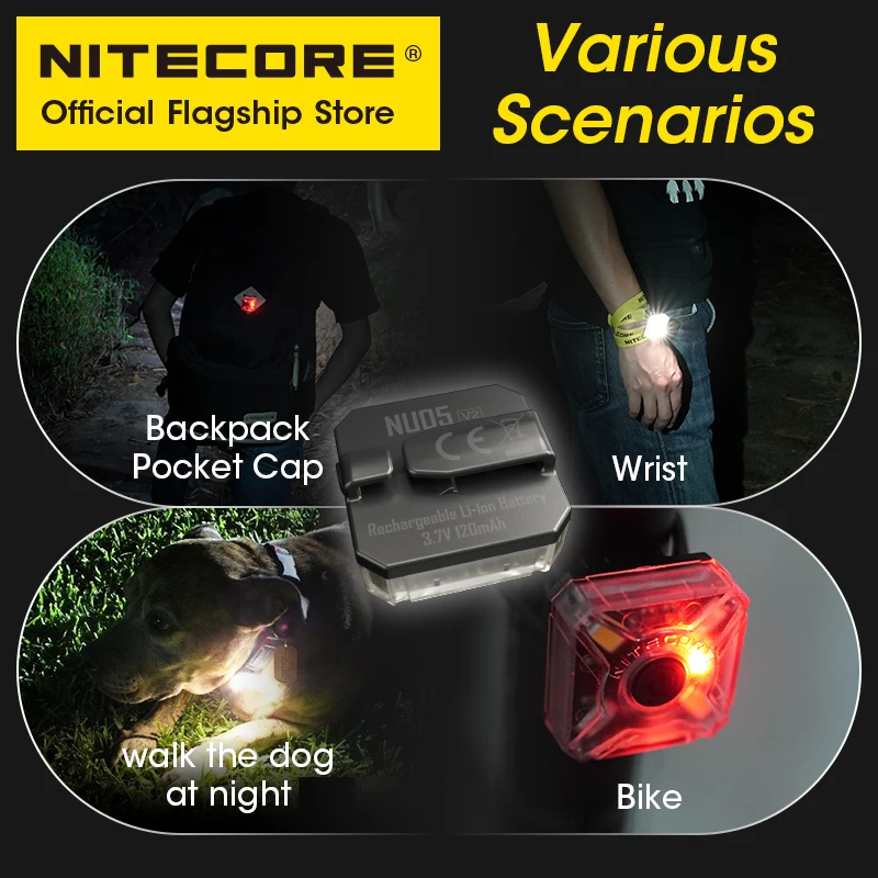 NITECORE NU05 V2 Signal Light USB-C Rechargeable Headlamp Trail Running Light Multi-Light Source for Riding Backpack Walk A Dog