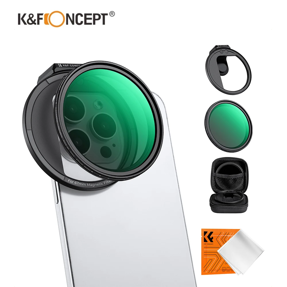 K&F CONCEPT Clip-On Magnetic Variable ND2-32 Filter Phone Filter for All Phone & 67mm Camera Lens Compatible,for iPhone 15 14 13