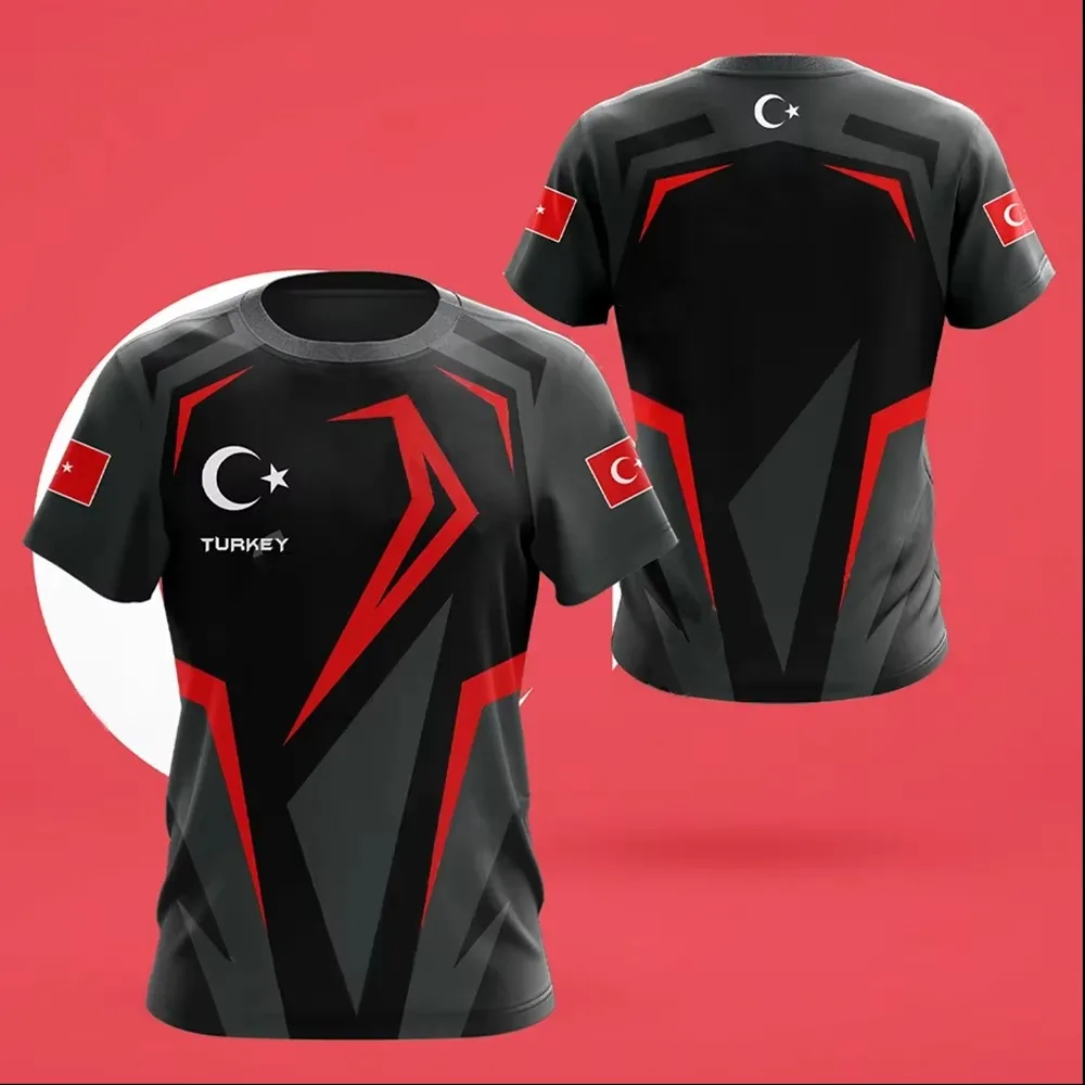 Turkey Flag Sport Quickdry Breathable T-Shirt Outdoor Football Jersey Team Loose Top Suitable for Both Adults and Children