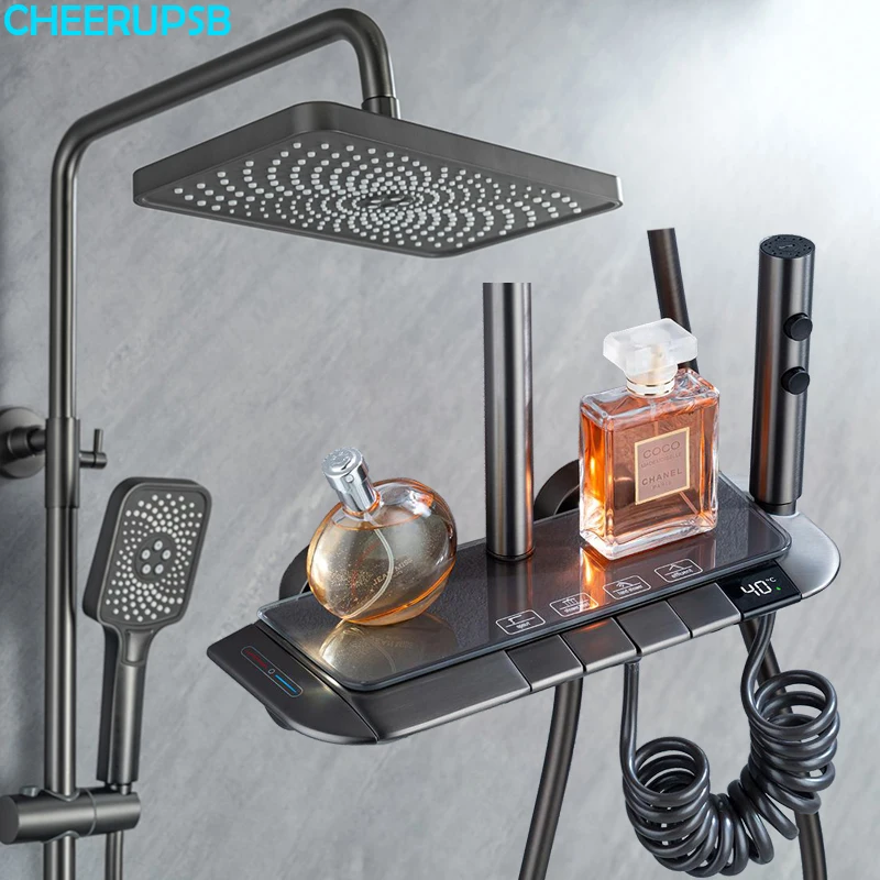 Atmosphere Rain Shower Faucets Bathroom Wall Mount Hot Cold Mixer Thermostatic Shower Set Bathtub LED Digital Piano Bath System