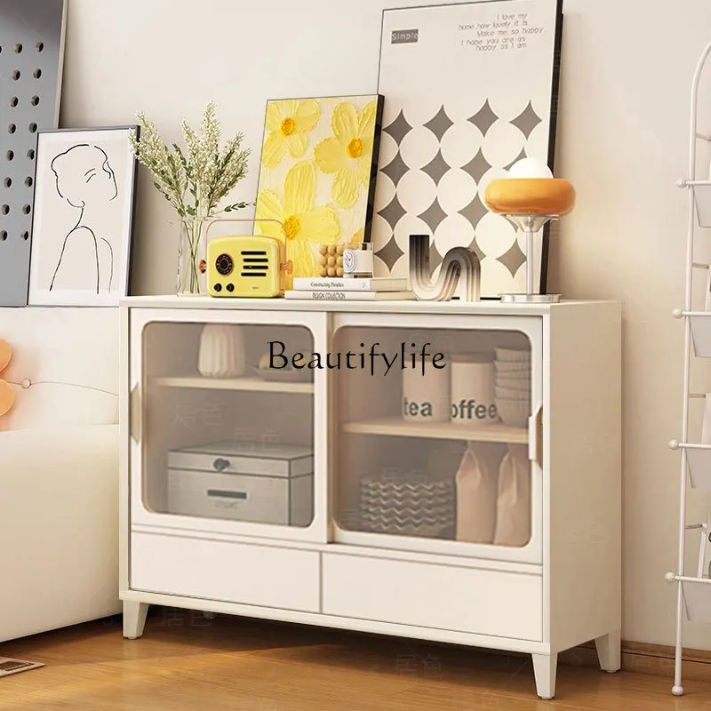 Living Room Cream Style Ultra-Thin Sideboard Cabinet Minimalist European Style Chest of Drawers