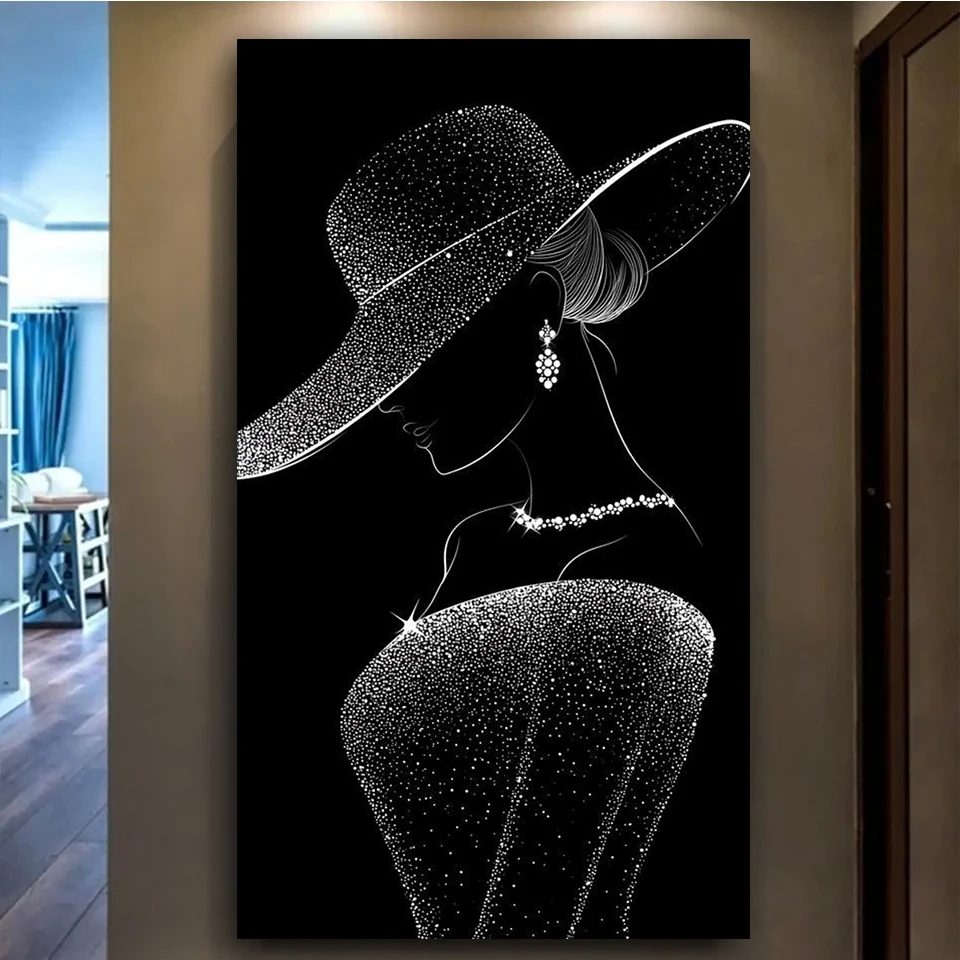 

Яркая загадочная и элегантная женская шляпа, сделай сам, алмазная живопись, мозаика, полный алмазный набор для художественной вышивки, фантастическая леди для декора