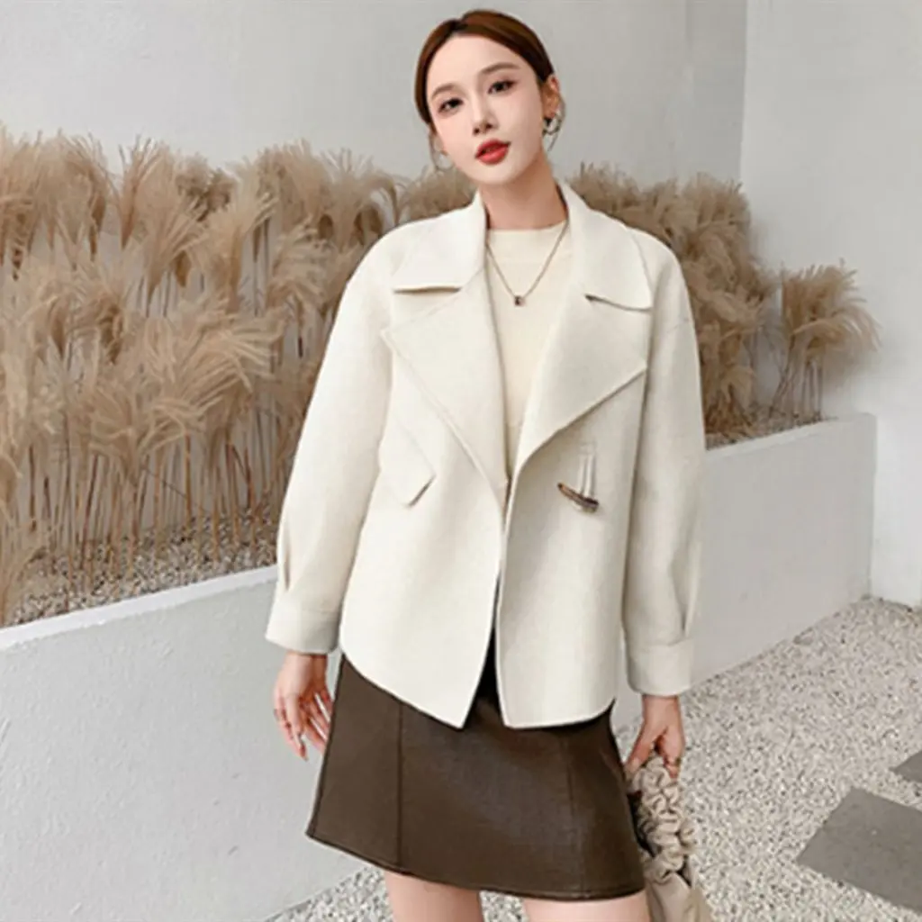 

New Short Double-sided Wool Coat Fashionable Trendy Wool Collar Style for Small Women's Outerwear