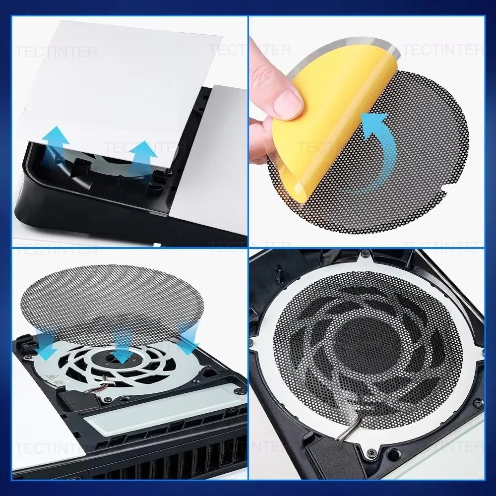 Rede de filtro de poeira respirável, 2/peças, fácil instalação, console de jogos, proteção para ps5, acessórios de jogos, design de malha