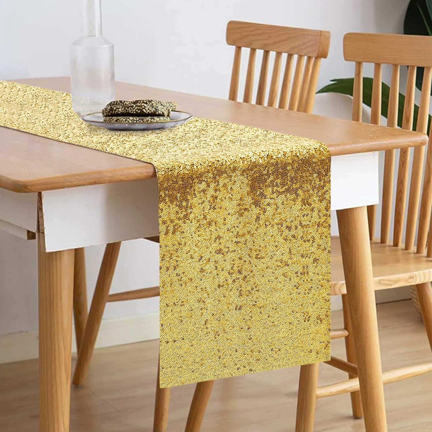 1PC Gold Sequin Table Runner Glitter Sparkly Table Runner for Wedding Birthday Party Banquet Holiday Dining Table Decor