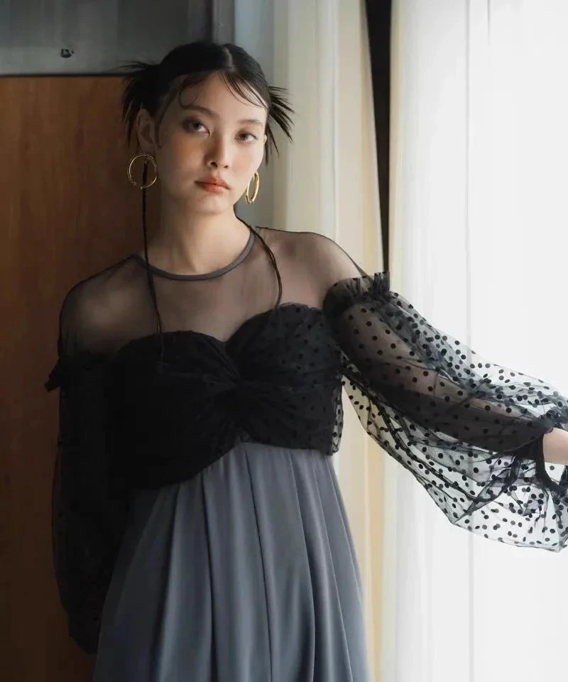 

Temperament Sweet Girls Versatile Wide-leg Trousers Japanese Cute Polka Dot Perspective Mesh Top Splicing One-piece Jumpsuits