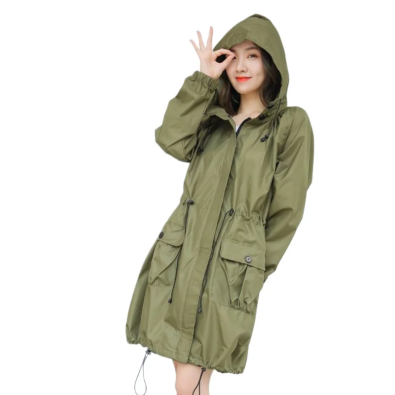 Lightweight Waterproof Raincoat Women Long Hooded Jacket Summer Thin Breathable Hiking Outdoor Poncho Fashion