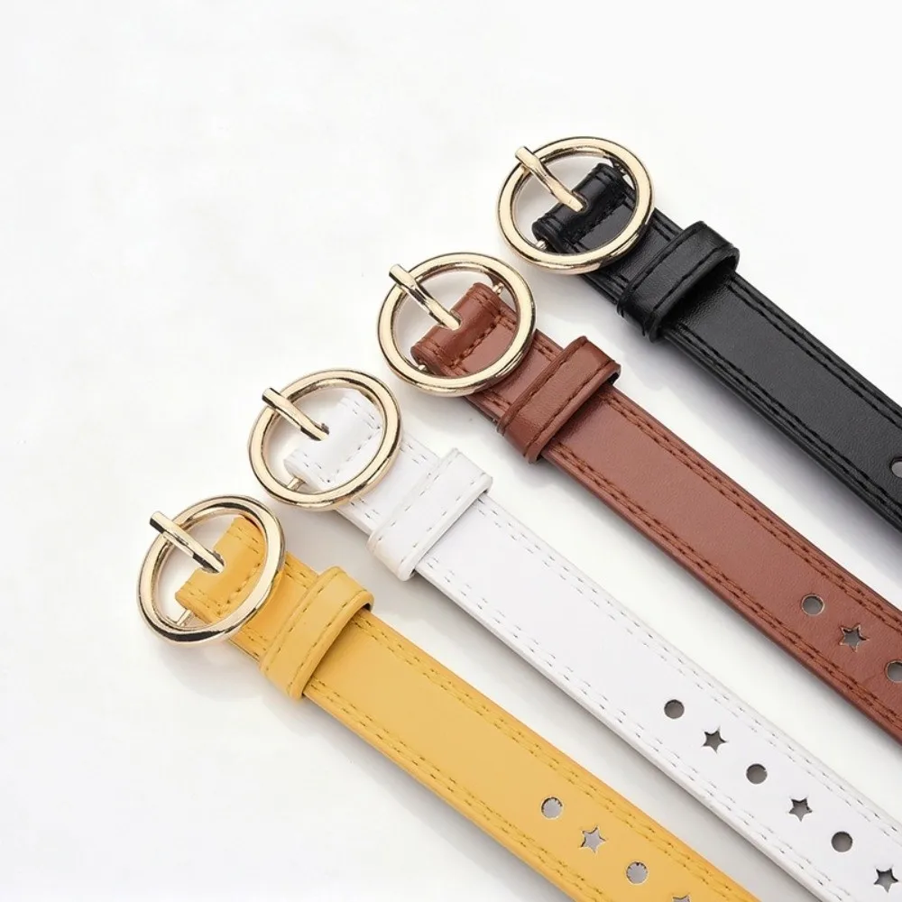 Colorful Children's Dress Belt Perforated Design Round Buckle Five-Pointed Star Belt Versatile Minimalist Waist Belt Gift