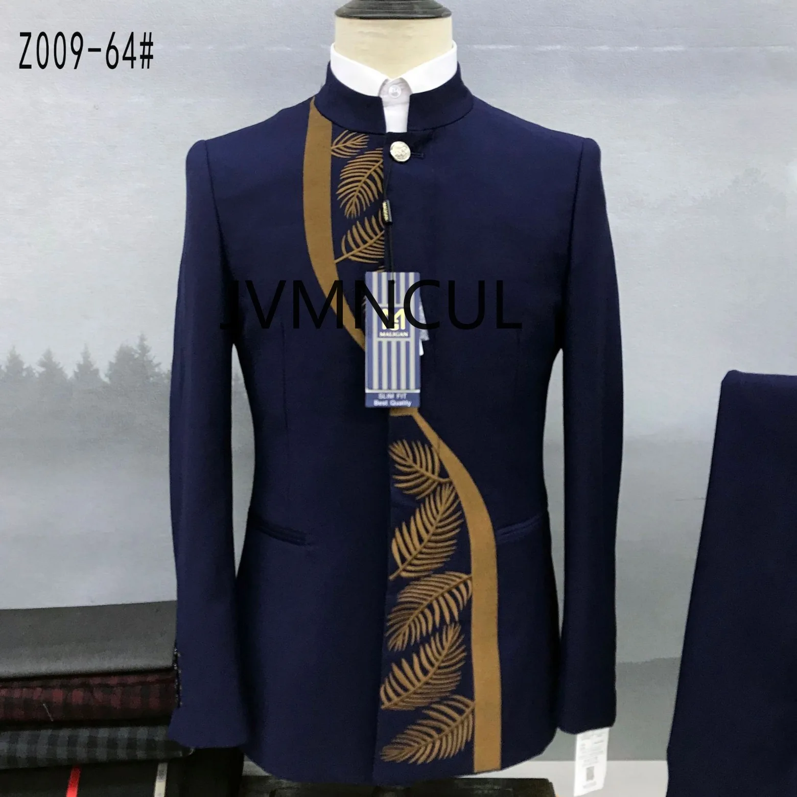 

2025 Elegant Chinese Style Wedding Suit Set for Men, Work and Wedding Essential, Stand Collar Slim Fit Embroidered Groom Suit