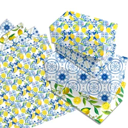 12pcs Cartoon Lemon Blue and White Porcelain Pattern Gifts Wrapping Material Paper Baby Birthday Party Decorative Craft Paper