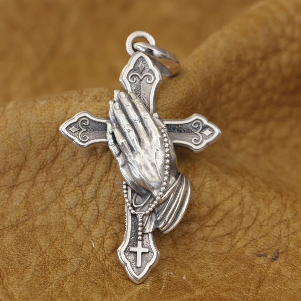 925 Sterling Silver Prayer Cross Pendant Charms Belief Jewelry TA442 BZ