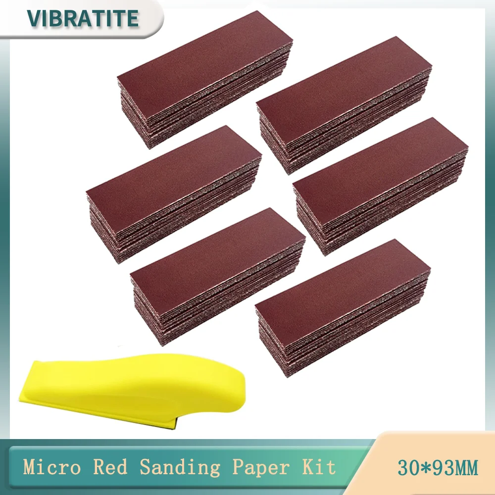 30*93MM Micro Red Sanding Paper Kit Hook & Loop Grit Assorted 80# - 600# for Wood Work Finishing Corner Polishing DIY Project