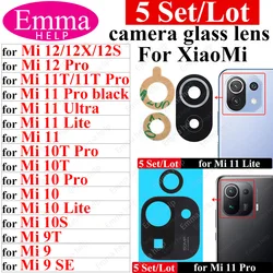 5 sztuk szklanych obiektywów tylnego aparatu do Xiaomi Mi 12 Pro 11T 11X Pro Mi 11Lite 5G Mi 11 Ultra 9T 9 SE 10s Mi 11i 11X z klejem samoprzylepnym