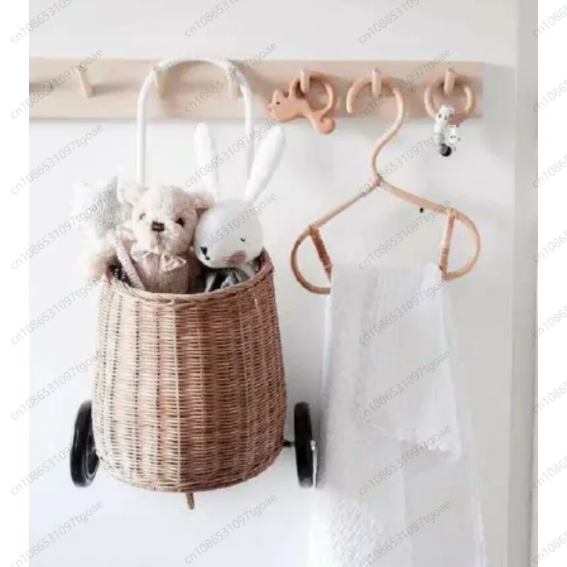 

Nordic Children Rattan Storage Basket Mushroom Hand Pull Cart Baby Room Decoration