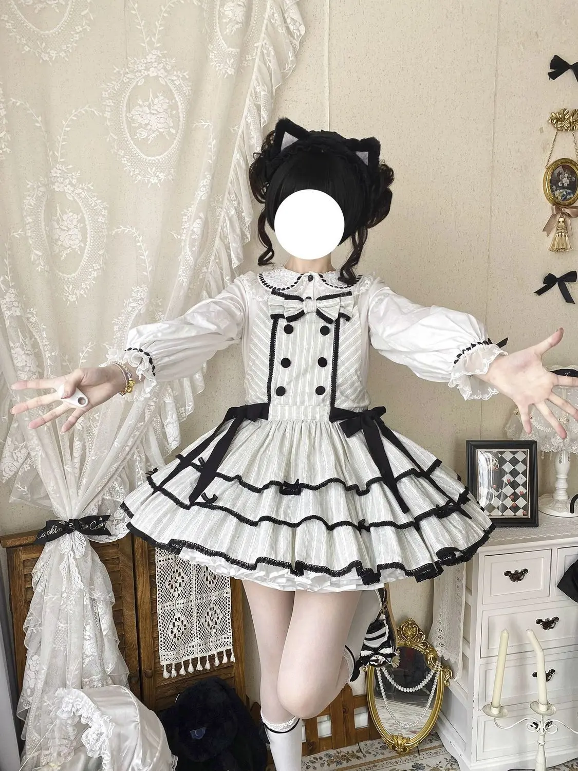 

SOIOMES Ice White Tea Story Лолита, милая хлопковая кукла, черно-белая юбка на бретелях, три милых юбки на бретелях