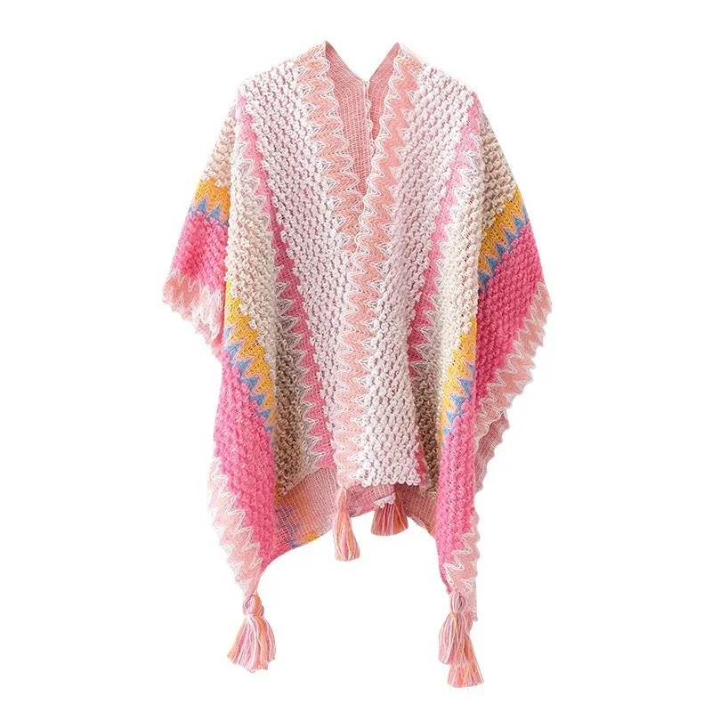 

Warm Cloak Travel Photo Dual-use Shawl Yunnan Travel Air Conditioning Outside To Take Ethnic Wind Wool Knit Cardigan