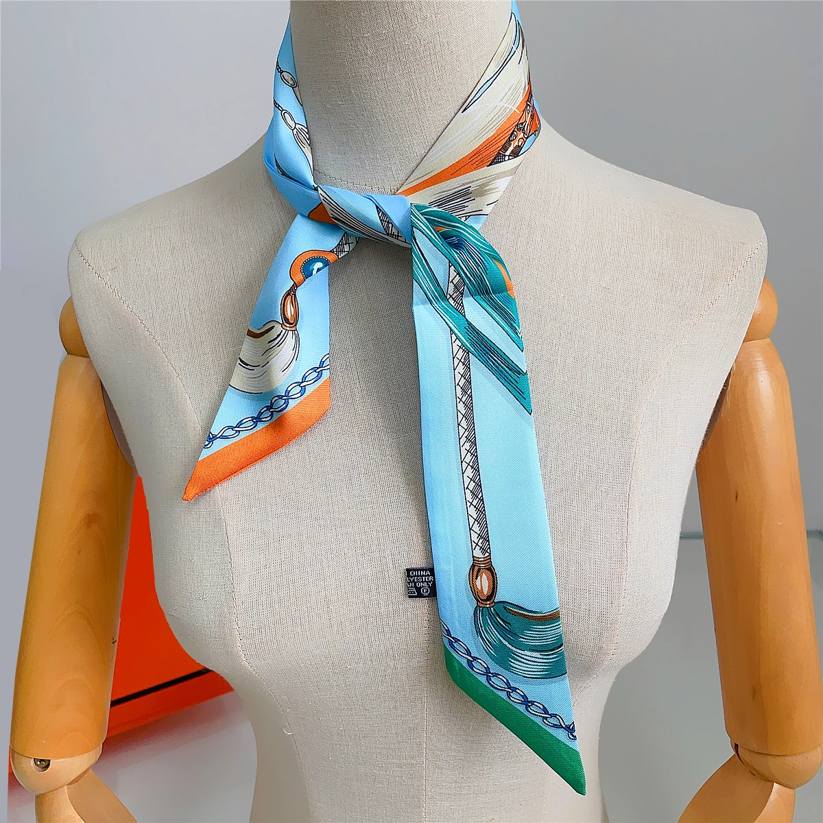 Twill 100% Silk Scarf Luxury Brand Design Horsewhip Fashion Scarf Women Foulard Skinny Bag Scarves Neckerchief Hair Headband