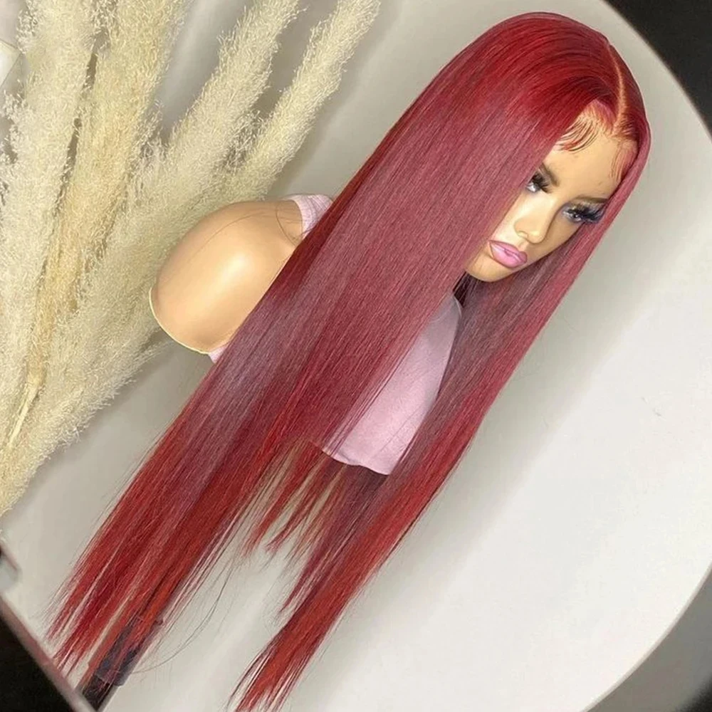 

ZXBMALWIGS Soft Wine Red Burgundy Soft Silky Straight Wigs Long Glueless Lace Front Wig High temperature With Baby Hair