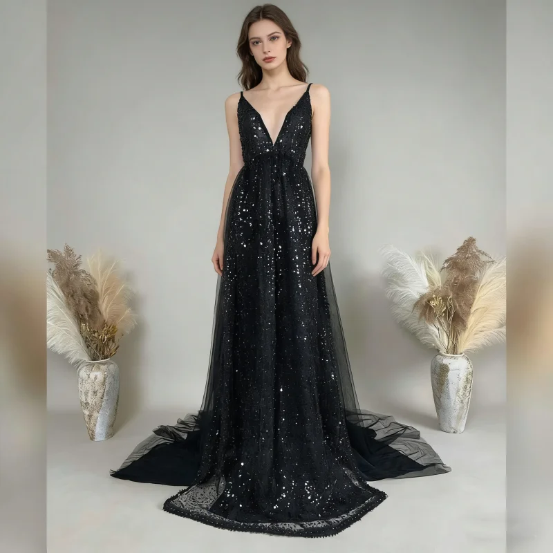 Don&Judy V Neck Evening Party Dress Sexy Luxury Woman Skirt For Formal Occasions Coming-of-Age Ceremony Gown For Wedding