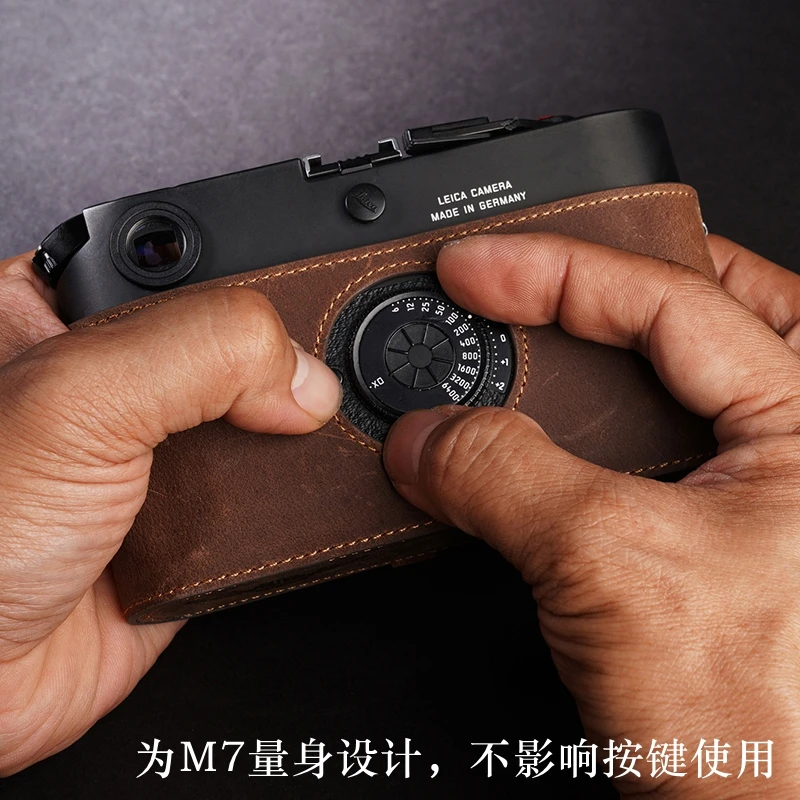 اليدوية جلد طبيعي كاميرا نصف حالة غطاء الكاميرا ارتداءها ل leica M7 #2
