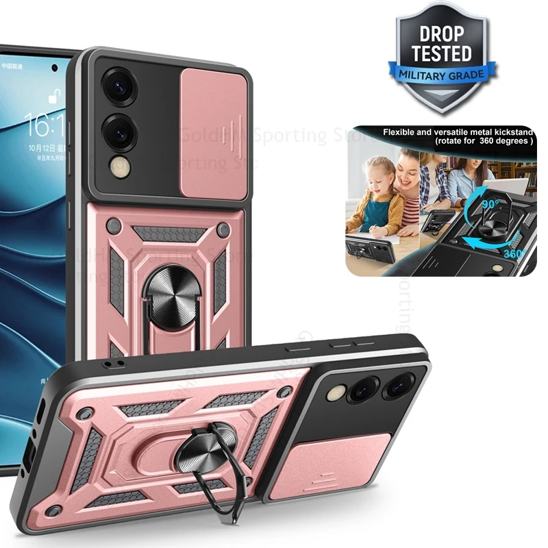 

For Samsung S25FE S25 Ultra 5G Push Window Lens Protector Case For Galaxy S25 Edge S24 S23 S22 Ultra Heavy Duty Ring Stand Cover