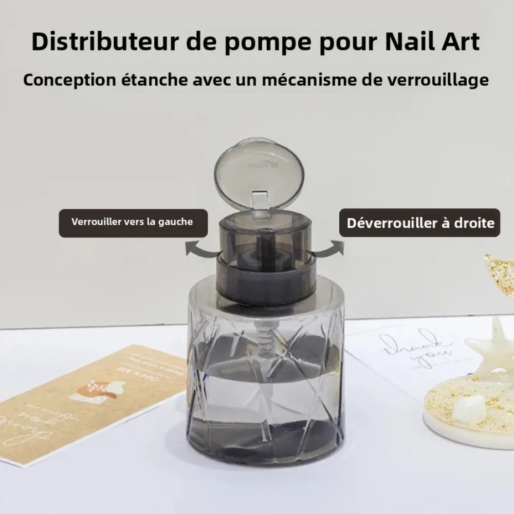 Lockable Empty Pump Dispenser Refillable Bottle, Nail Manicure Cleaner Makeup Remover Container Press Bottle Nail Art Tools