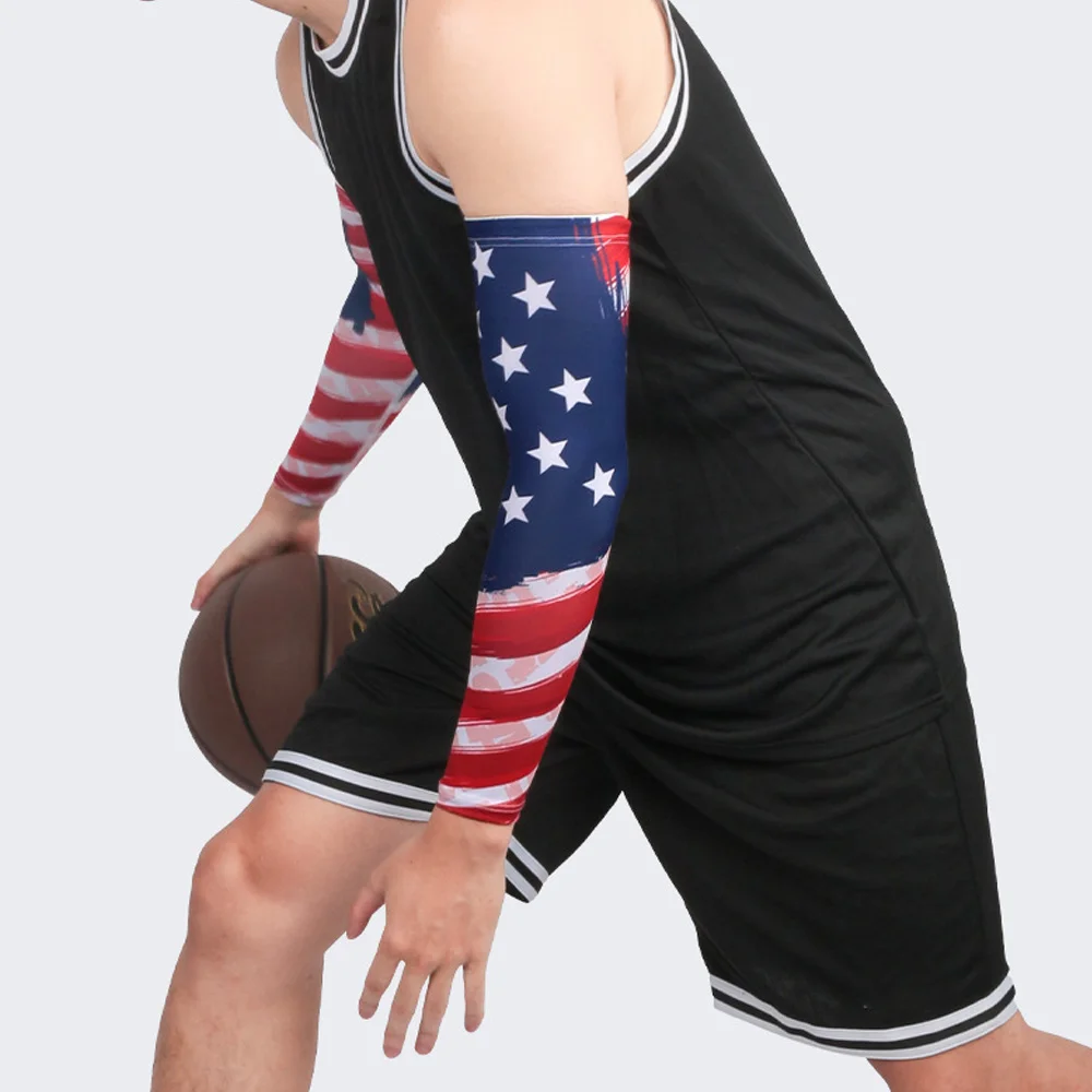 Arm Sleeves Men Women Compression Cooling Ice Silk UV Sun Protection Sports Protection Tattoo Cover Sleeves American Flag