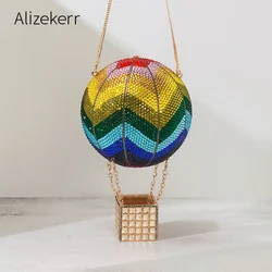 Alizekerr Hot Air Balloon Shaped Diamond Evening Bags 2024 Women Designer Unique Circular Rhinestone Evening Purses And Handbags