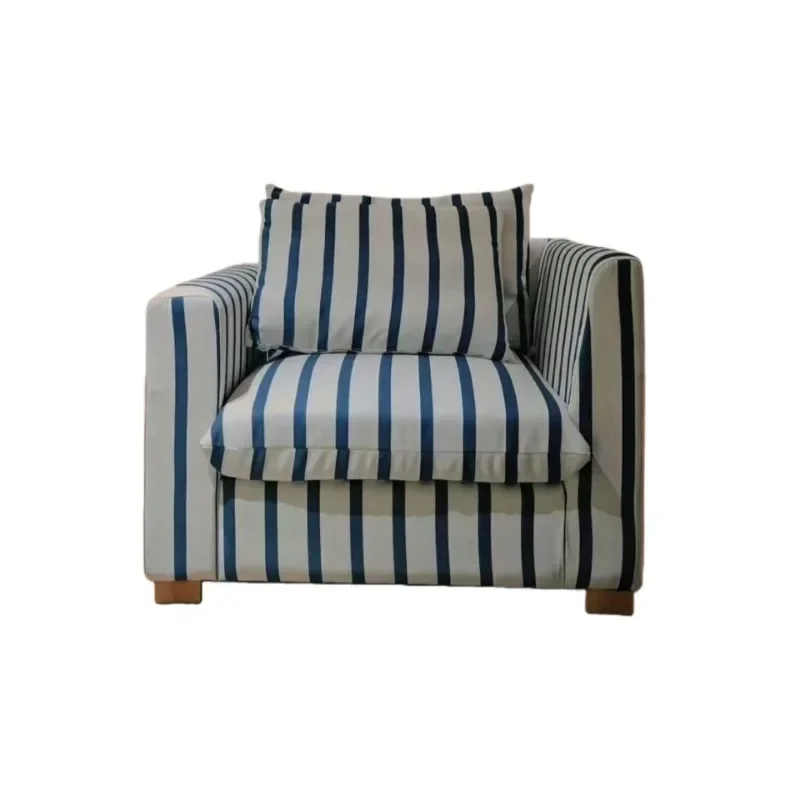 French retro style bed and breakfast fabric sofa living room bedroom leisure, blue striped double triple sofa