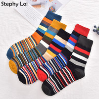 Color Stripe Men Cotton Casual Crew Socks 5 Pairs High Quality Dress Brand Designer Gift Pack Lot Cool Black Happy Sox Harajuku