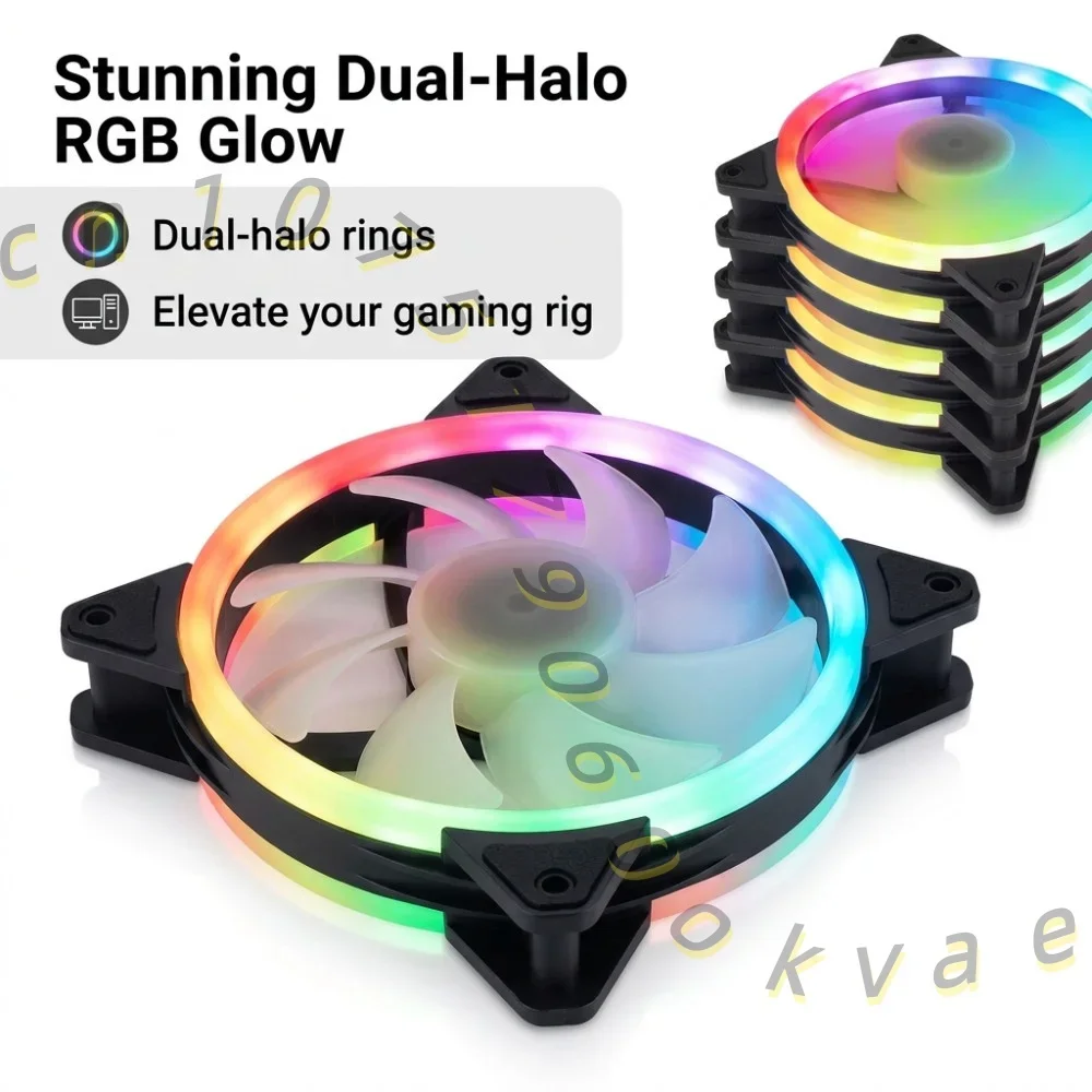 12cm PC Case Fan Dual Ring RGB Silent Computer Cooling Fan 12025 120mm 6 Pin LED Cooler Fan