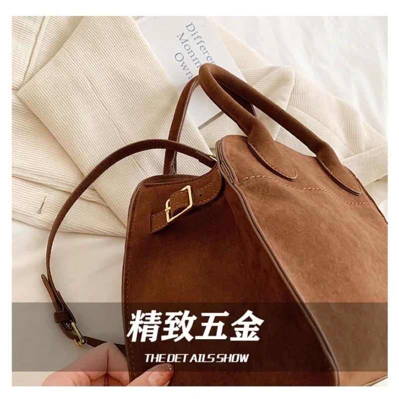 Cross-border Vintage Large Capacity Handbag 2024 New Light Luxury Row Suede Bag French Fashion Single Shoulder Tote Bag Simple